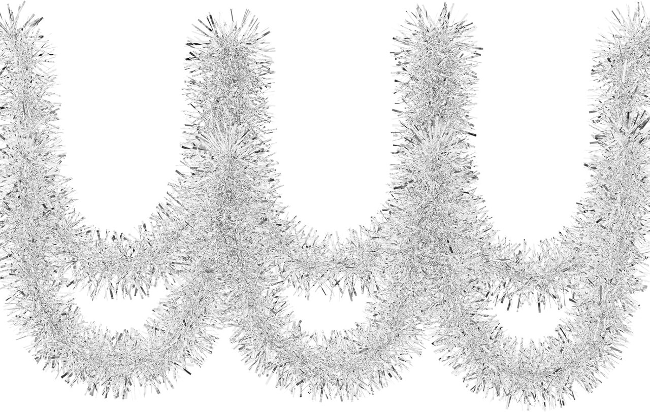 50FT Silver Christmas Garland – Non-Lit Soft Tinsel Decoration for Indoor & Outdoor Use | Holiday Party Decor for Stairs, Railings, Windows & More